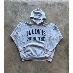 Vintage 90s Illinois Medicine Gray Hoodie Sweatshirt Size Large Made In USA